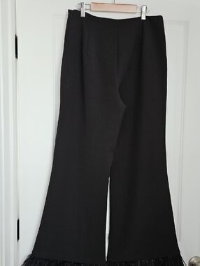 NWOT Black Wide-Leg Fringe Hem Pants - Aureum